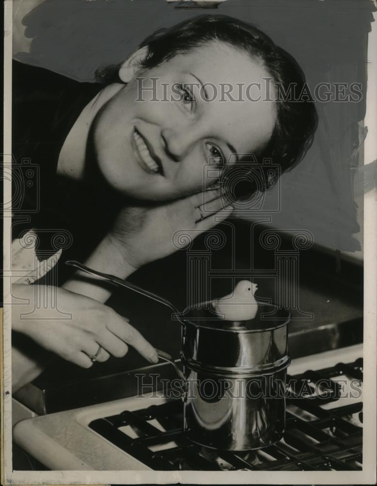 1936 Press Photo Device that Chirps When Boiled Egg is Cooked - neo04299 - Historic Images