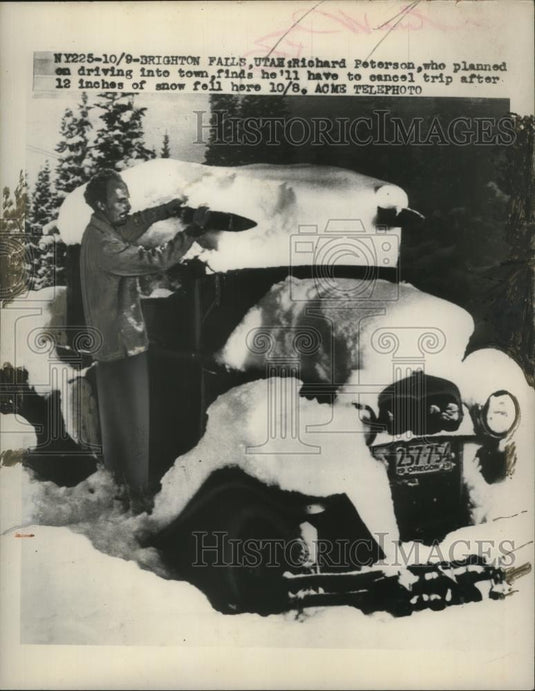 1949 Press Photo Car of Richard Peterson Buried in Snow, Brighton Falls, Utah - Historic Images