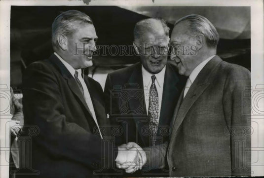 1955 Press Photo Konrad Adenauer greeted by Herbert Hoover, Jr. - nep04021 - Historic Images