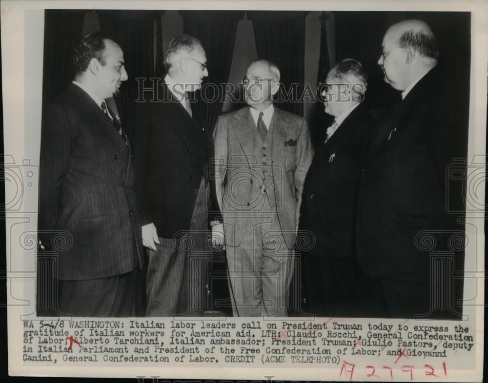 1949 Press Photo Truman expresses gratitude of Italian workers for American Aid - Historic Images