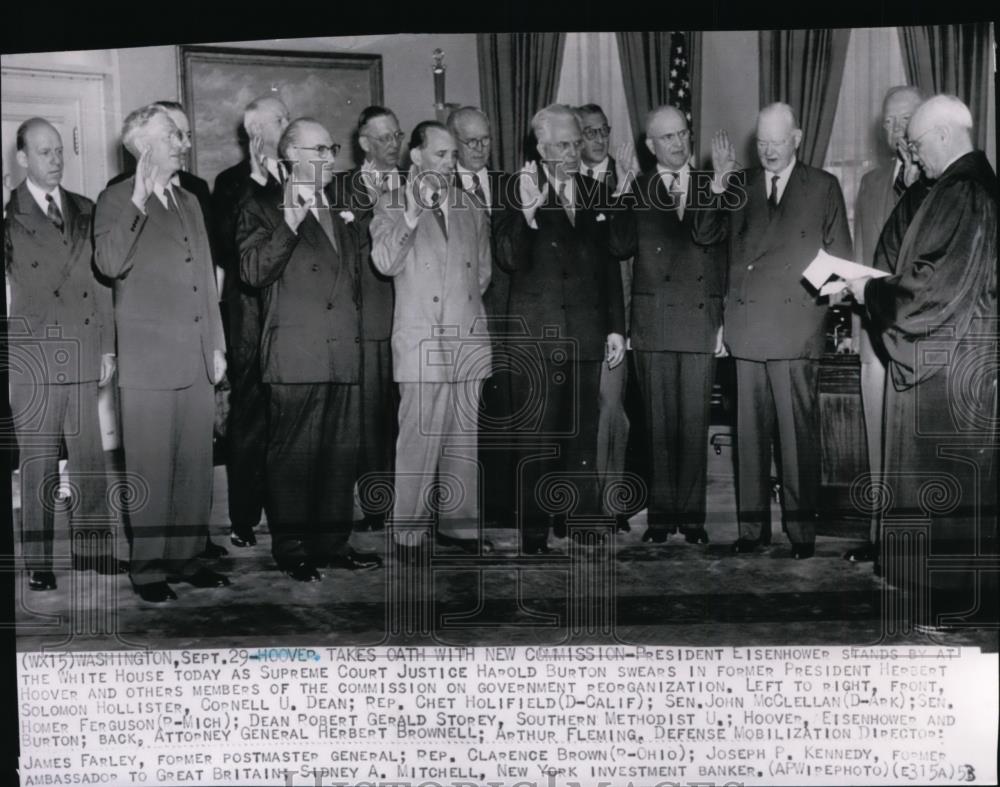 1953 Wire Photo Pres. Eisenhower taking oath with members of the new commission - Historic Images