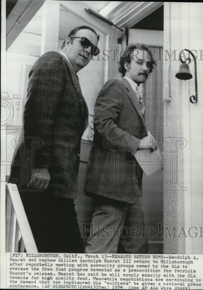 1974 Wire Photo Randolph A. Hearst and nephew William Randolph Hearst III - Historic Images