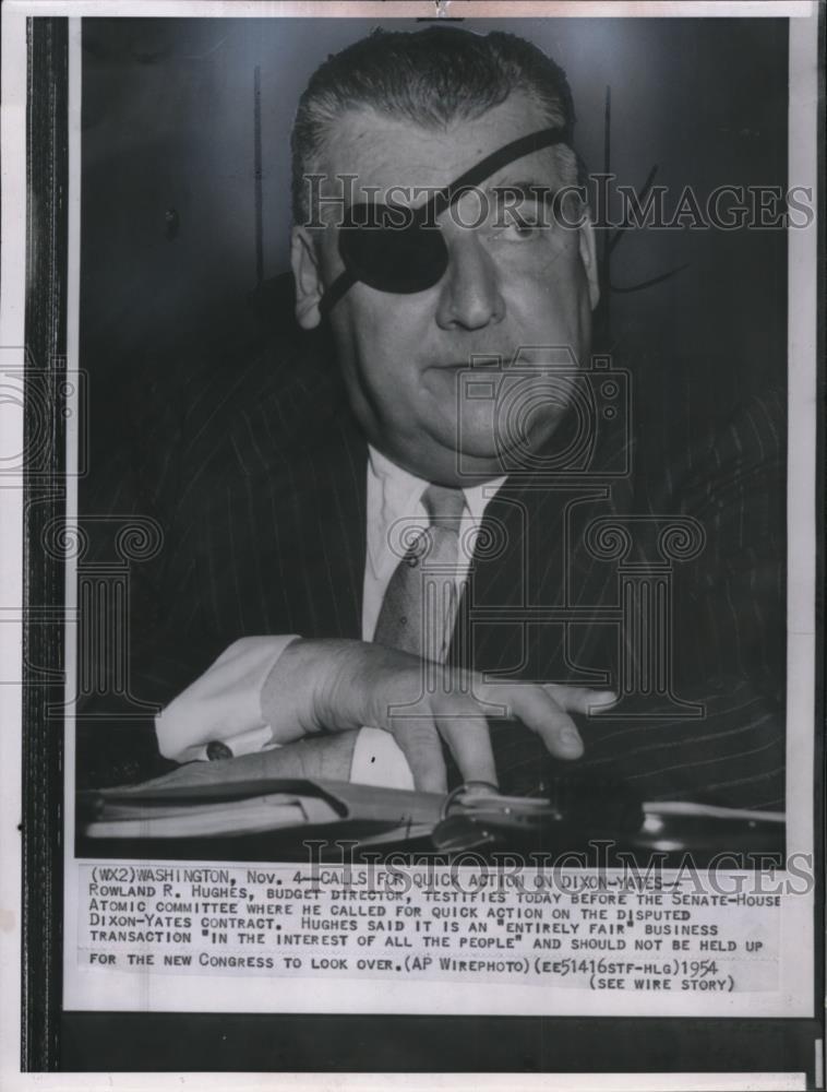 1954 Wire Photo Rowland Hughes testifying before the Senate-House Atomic Comm. - Historic Images