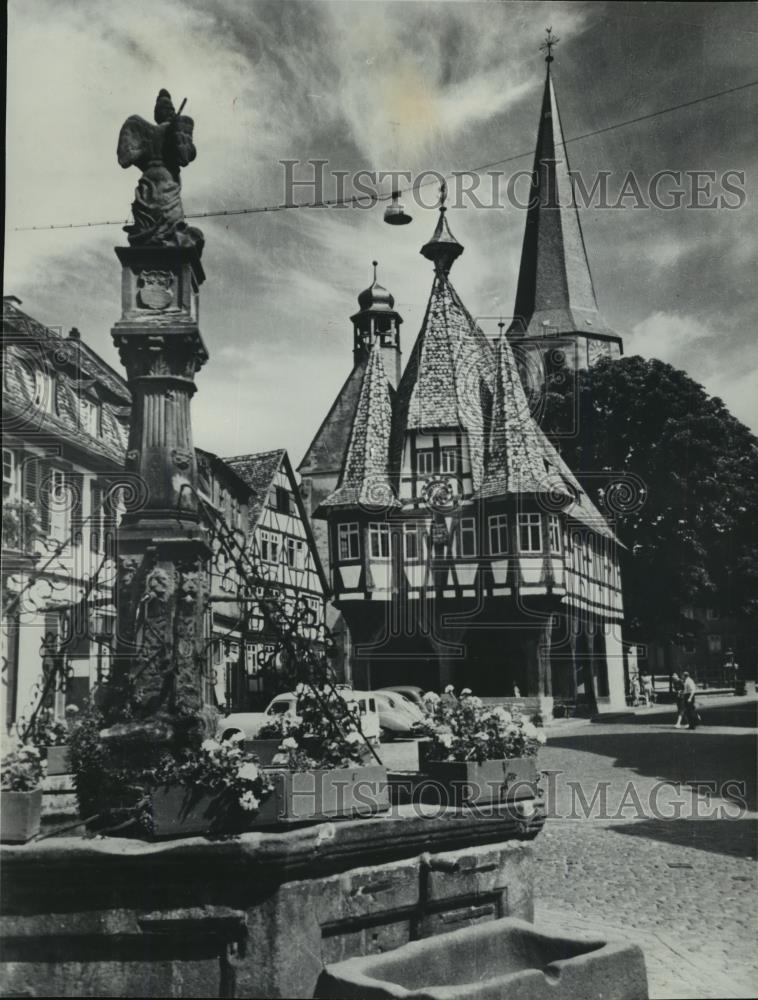 1964 Press Photo 15th century city hall, Michelstadt, south of Frankfurt Germany - Historic Images