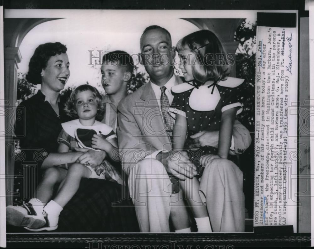 1955 Wire Photo Maj. John Eisenhower posing with his family in Ft. Belvoir - Historic Images