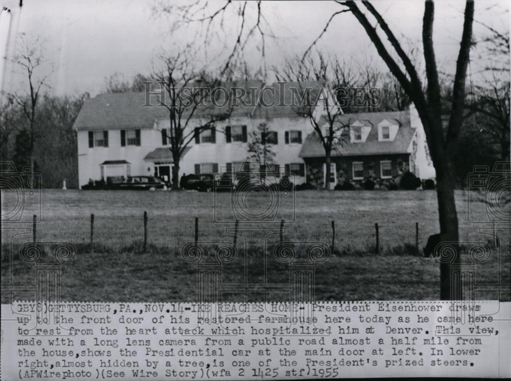 1955 Wire Photo General view of President Eisenhower&#39;s restored farmhouse - Historic Images