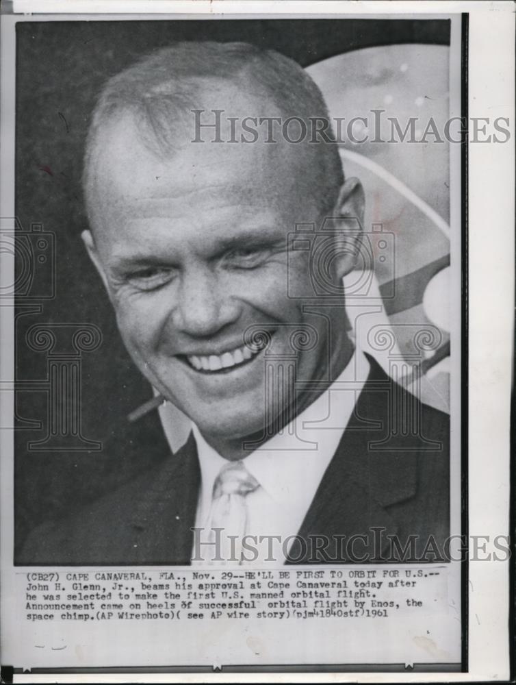 1961 Press Photo John H. Glenn Jr. posing at Cape Canaveral, Fla. - spw04269 - Historic Images