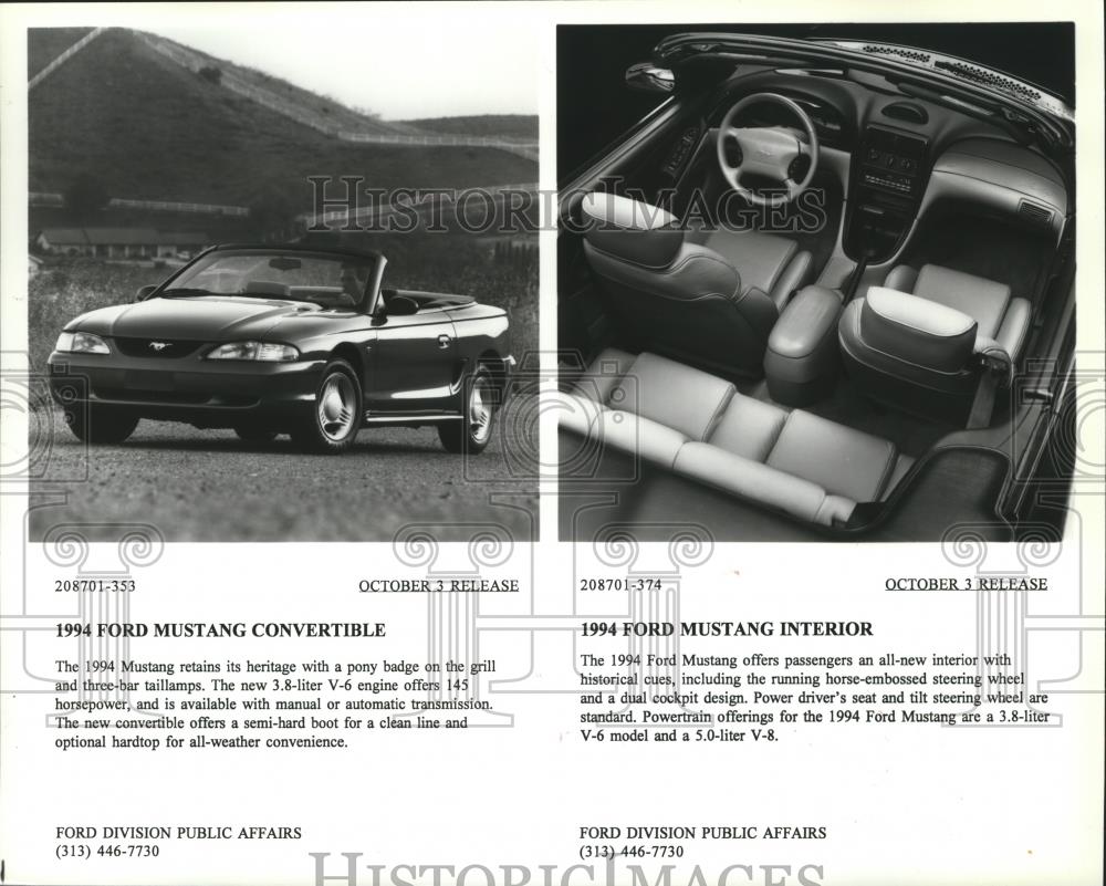 1994 Press Photo The 1994 Mustang convertible and its interior - spa66247 - Historic Images