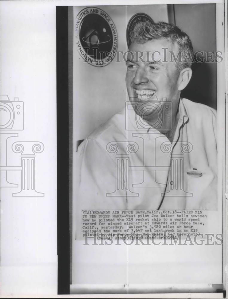 1961 Press Photo Test Pilot Joe Walker Sets World Speed Record On X15 Historic Images 1195