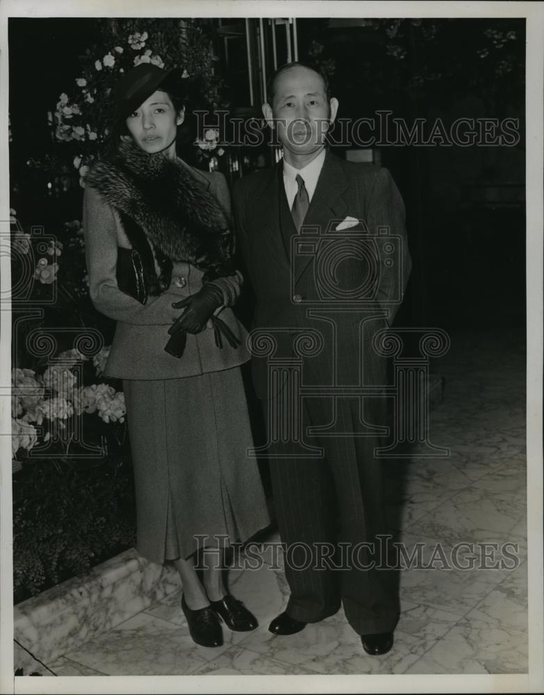 1938 Press Photo New York General &amp; Mrs S Sawada Japan Military Attache NYC - Historic Images