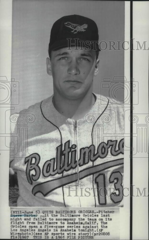 1965 Press Photo Pitcher Steve barber quit the Baltimore Orioles - sps03719 - Historic Images