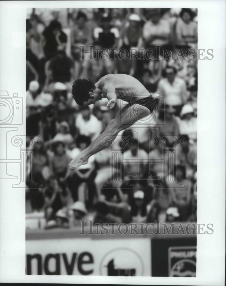 1984 Press Photo Olympic diver Bruce Kimball in action - sps03755 - Historic Images