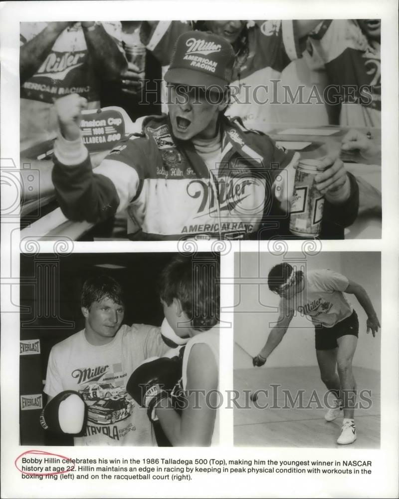1986 Press Photo Auto racing champ, Bobby Hillin, keeps in shape with workouts - Historic Images