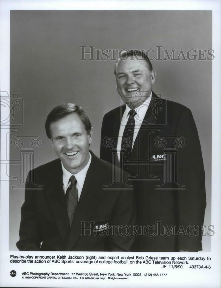 1990 Press Photo Keith Jackson and Bob Griese of ABC Sports Football Coverage - Historic Images
