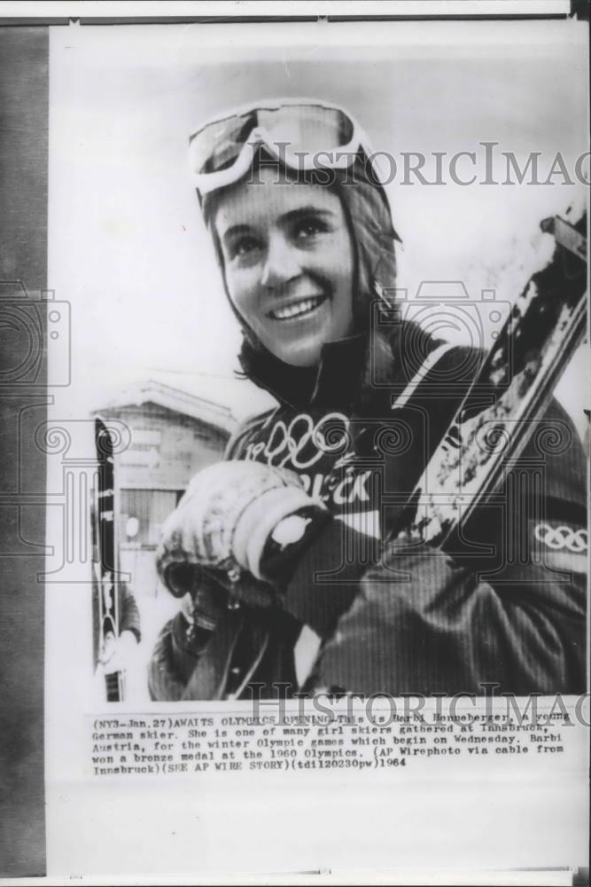1964 Press Photo Young German skier, Barbie Henneberger during Winter Olympics - Historic Images