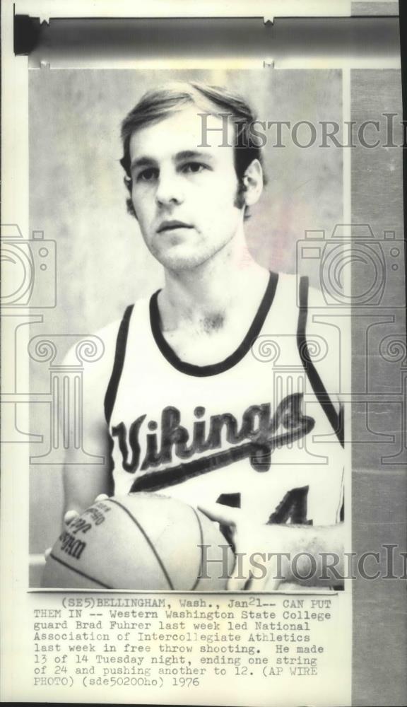 1976 Press Photo Brad Fuhrer of Western Washington State College Basketball - Historic Images