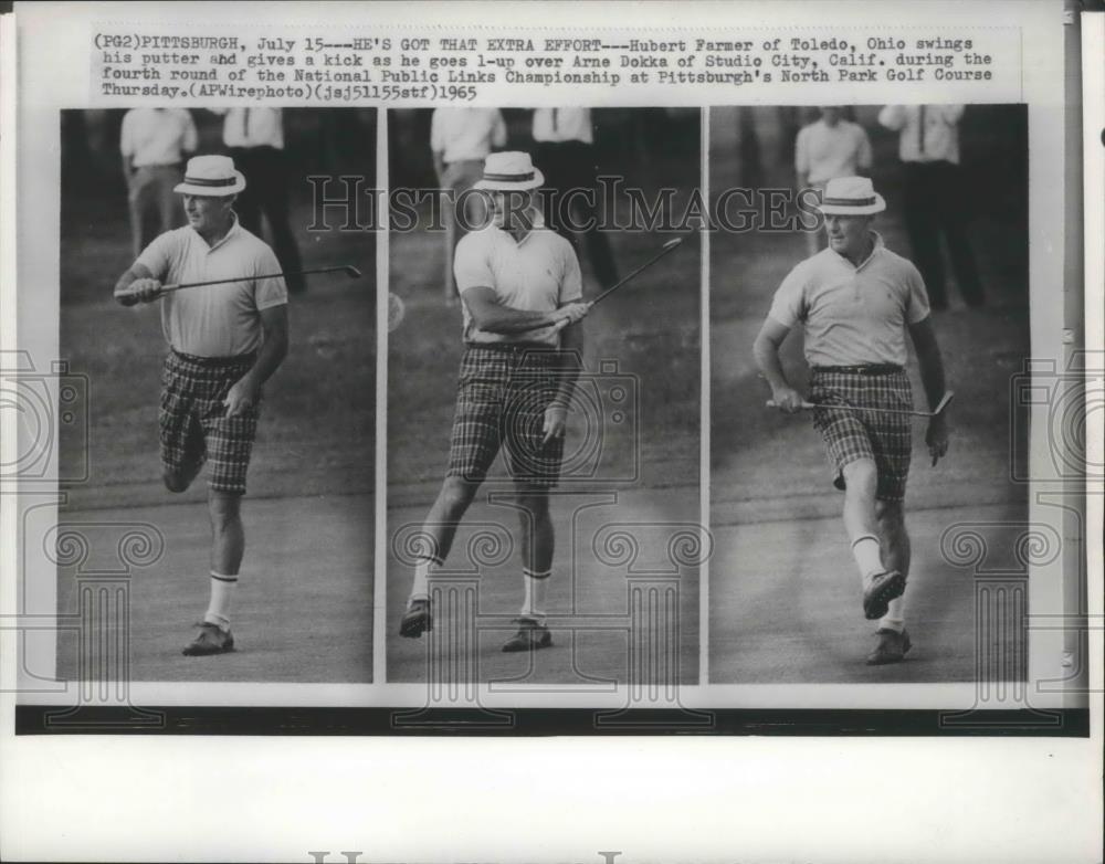 1965 Press Photo Hubert Farmer-Golfer From Toledo, Ohio Does A Kick After Putt - Historic Images