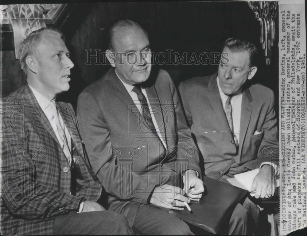 1961 Press Photo Baseball General Managers, Bing Devine, John Holland,John Quinn - Historic Images