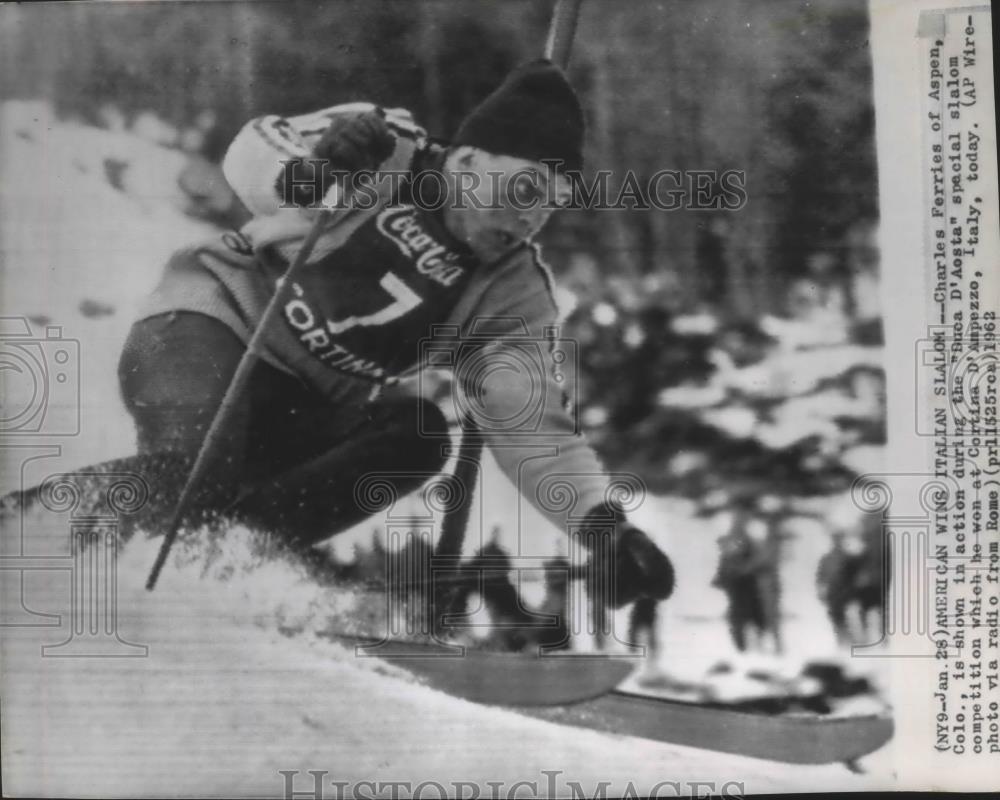 1962 Press Photo Skier Charles Ferries wins &quot;Duca D&#39;Aosta&quot; slalom competition - Historic Images