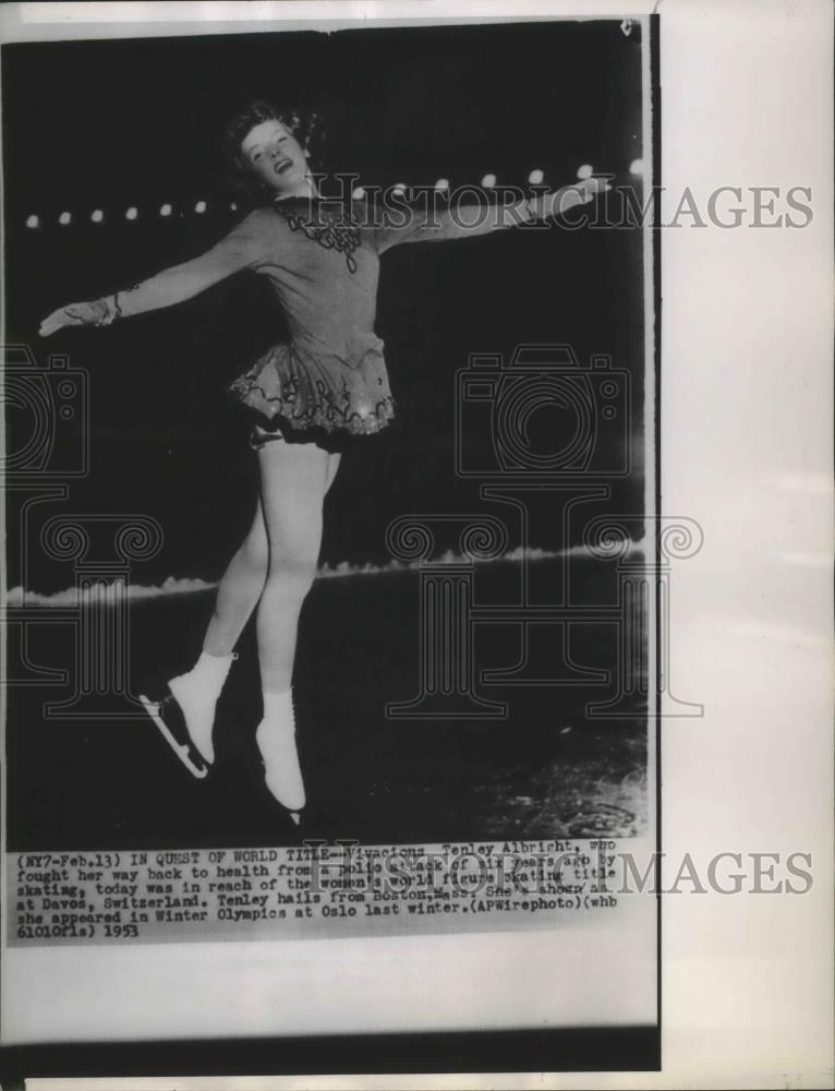 1953 Press Photo Olympic figure skater, Tenley Albright at Oslo Winter Olympics - Historic Images