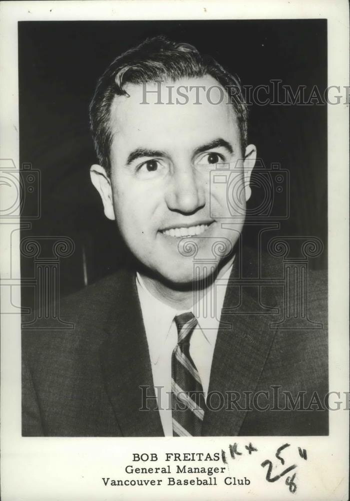 1960 Press Photo Bob Freitas-General Manager of the Vancouver Baseball Club - Historic Images