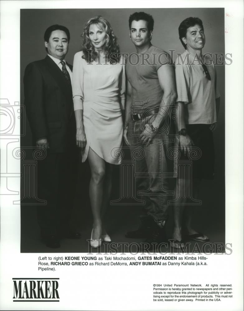 1994 Press Photo Keone Young, Gates McFadden and the cast of Marker. - spp08607 - Historic Images