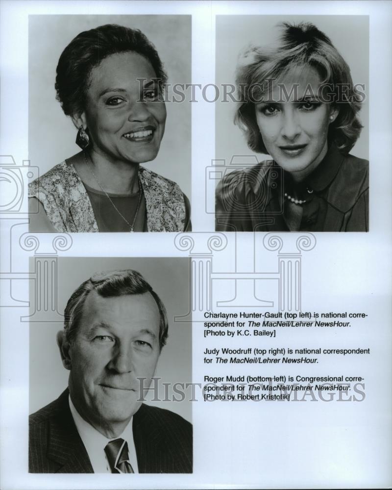 1990 Press Photo Judy Woodruff & Roger Mudd on MacNeil/Lehrer NewsHour. - Historic Images
