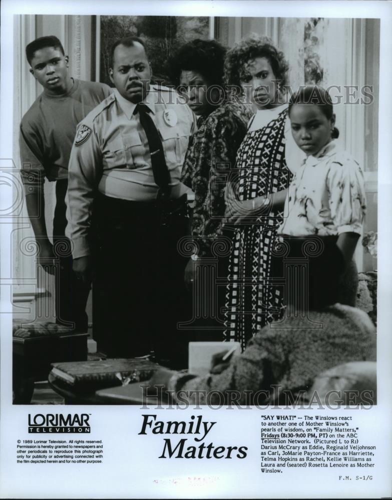 1989 Press Photo Darius McCrary, Reginald VelJohnson and cast of Family Matters. - Historic Images