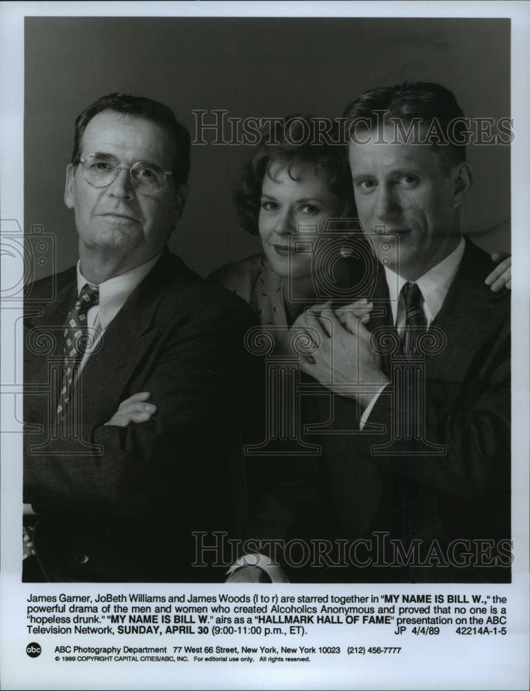1989 Press Photo James Garner and JoBeth Williams in My Name is Bill W. - Historic Images