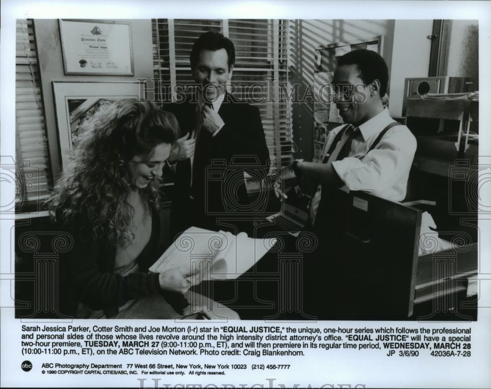 1990 Press Photo Sarah Jessica Parker and Joe Morton star in Equal Jus ...