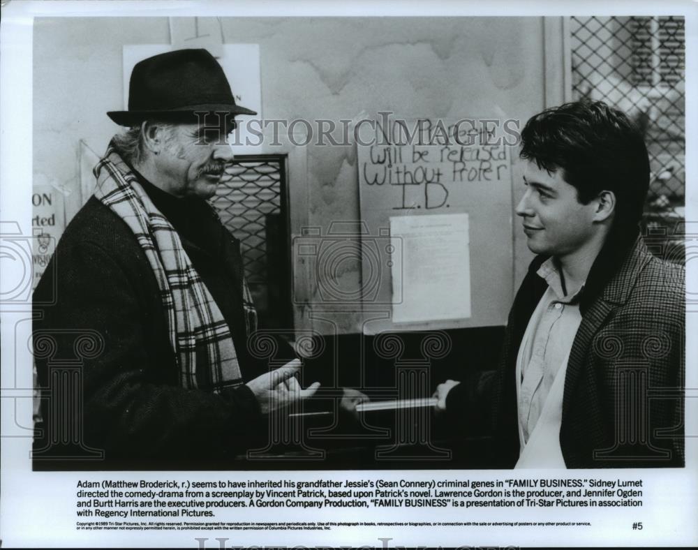 1989 Press Photo Matthew Broderick and Sean Connery star in Family Business. - Historic Images