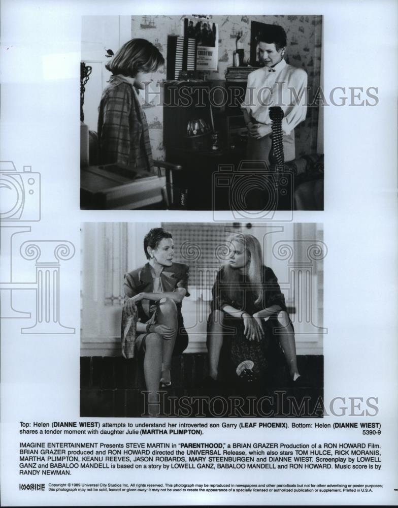 1989 Press Photo Diane Wiest, Leaf Phoenix &amp; Martha Plimpton in Parenthood. - Historic Images