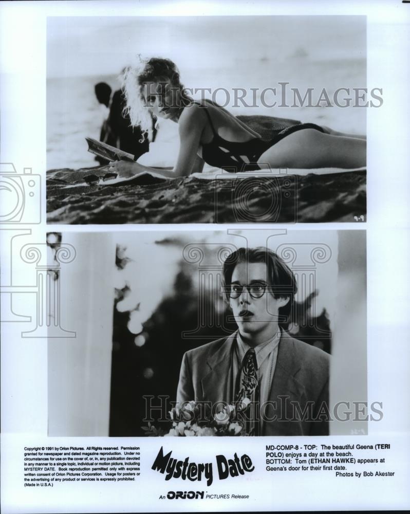 1991 Press Photo Teri Polo and Ethan Hawke star in Mystery Date. - spp ...