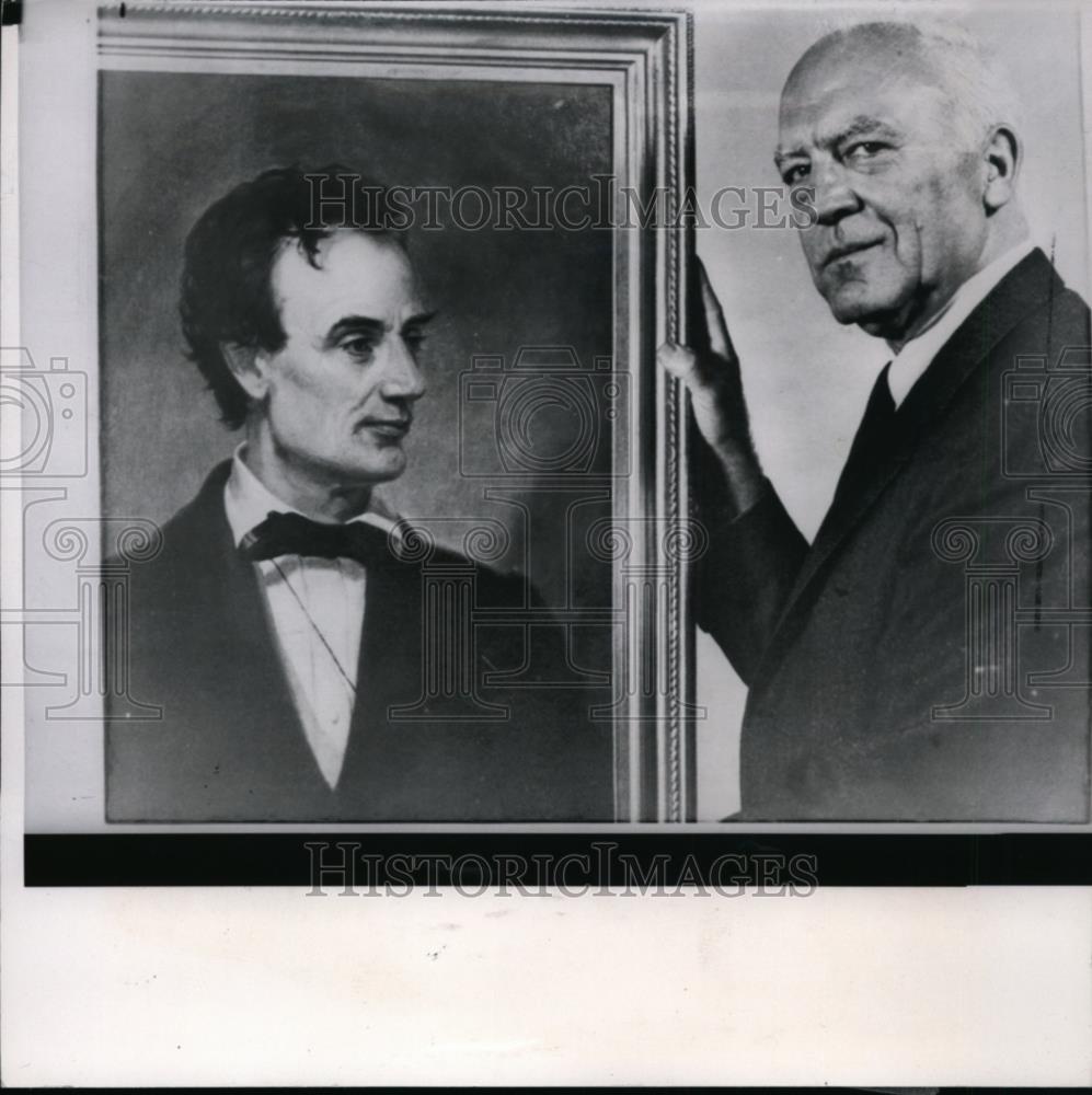 1959 Press Photo Paul M. Angle unveils Abraham Lincoln portrait - spw06084 - Historic Images