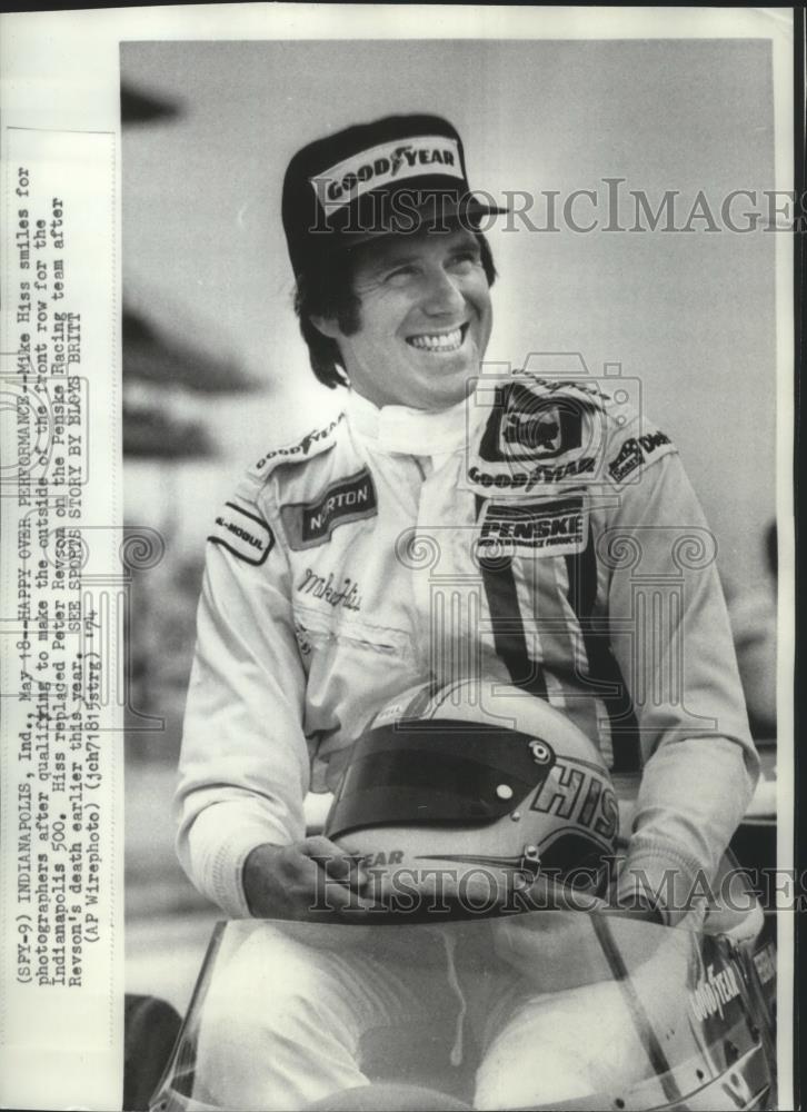 1974 Press Photo Auto racing&#39;s Mike Hiss qualifies for the Indianapolis 500 - Historic Images