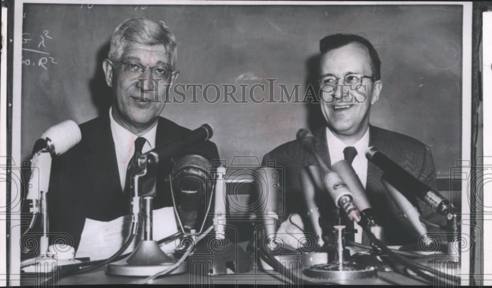 1958 Press Photo Dr. John P. Hagen answers a question on the newest satellite - Historic Images