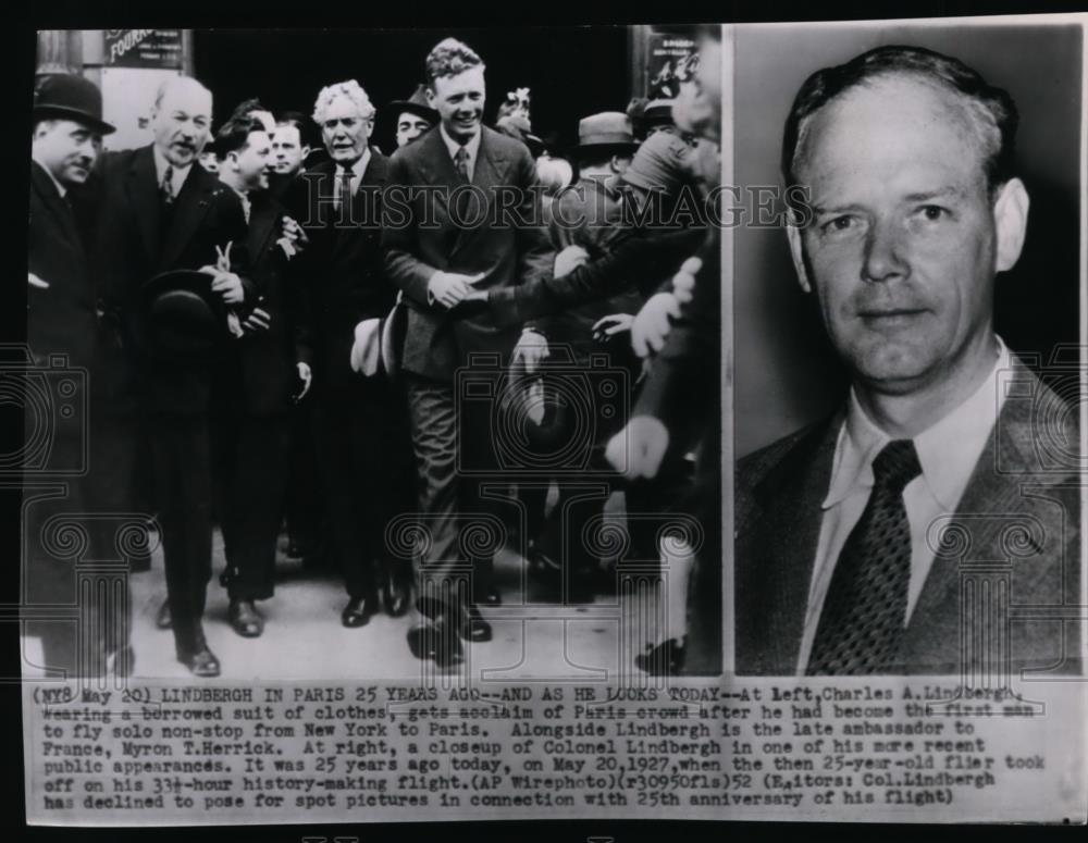 1952 Press Photo 25 year difference in Charles A. Lindbergh - spw06093 - Historic Images