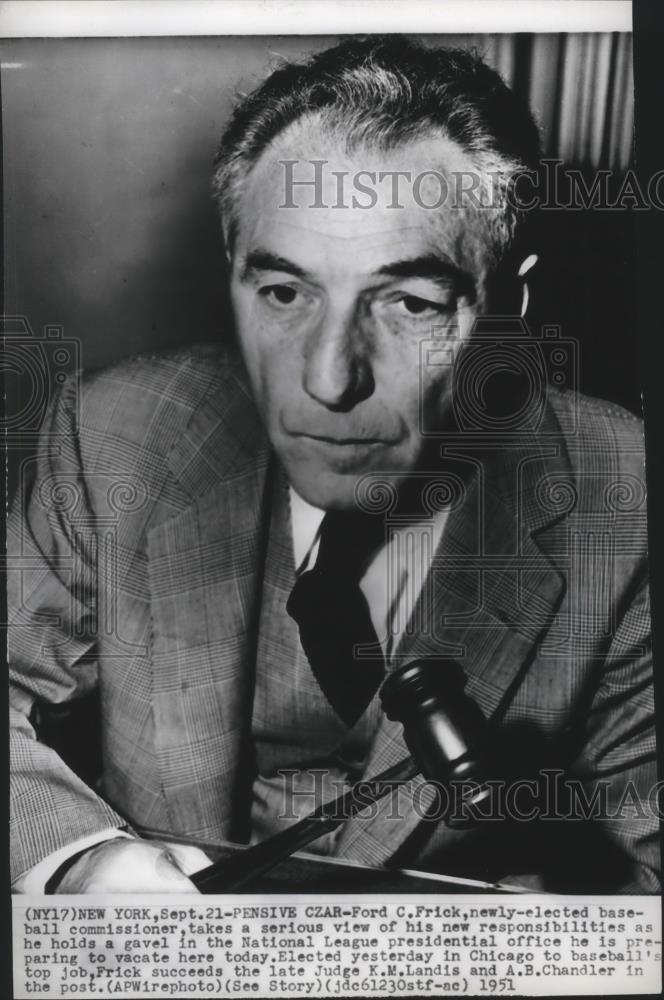 1951 Press Photo Ford C. Frick, newly-elected baseball commissioner - sps05243 - Historic Images