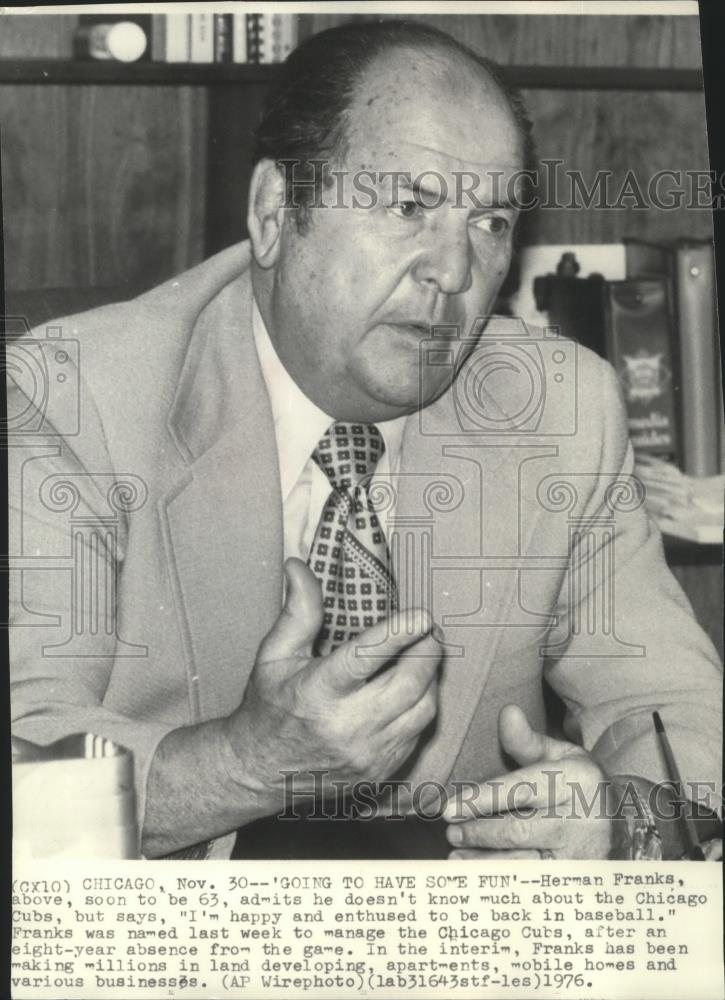 1976 Press Photo Herman Franks named manager of the Chicago Cubs. - sps05271 - Historic Images