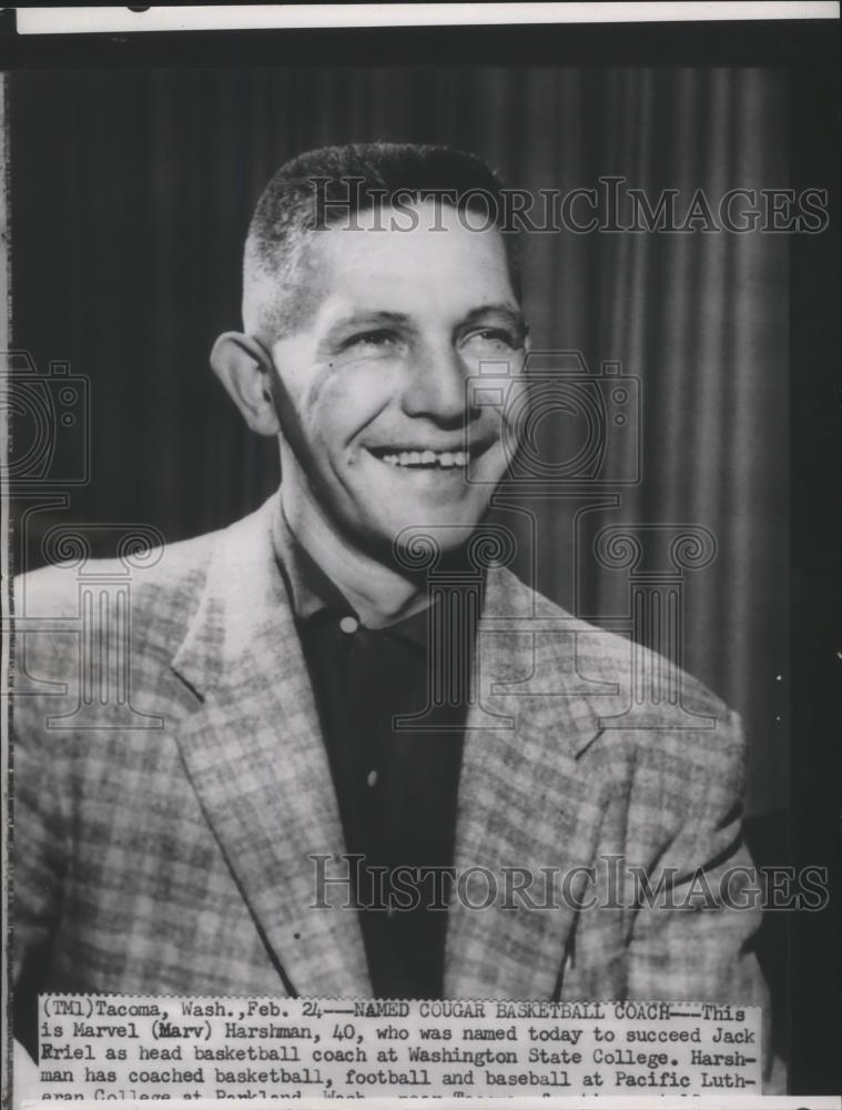 1962 Press Photo Marvel &quot;Marv&quot; Harshman, named new Cougars basketball head coach - Historic Images