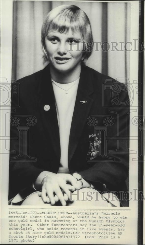 1971 Press Photo Australia&#39;s &quot;miracle mermaid&quot; Shane Gould, swimmer - sps05442 - Historic Images