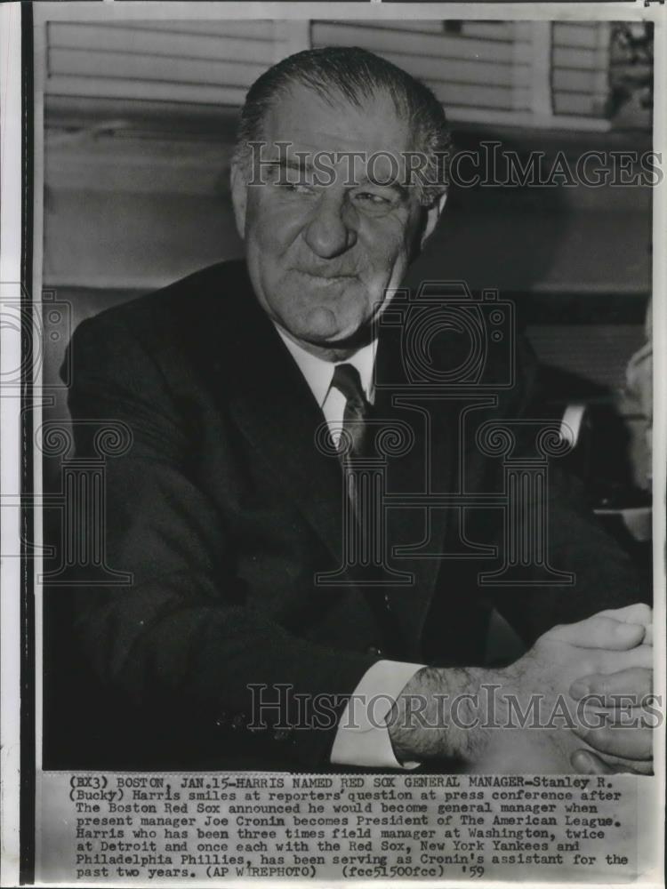 1959 Press Photo Stanley R. (Bucky) Harris will be manager of Boston Red Sox - Historic Images