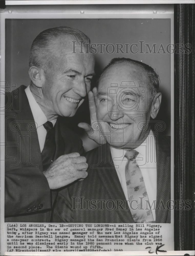 1960 Press Photo Baseball-Bill Rigney and Angels general manager Fred Haney - Historic Images