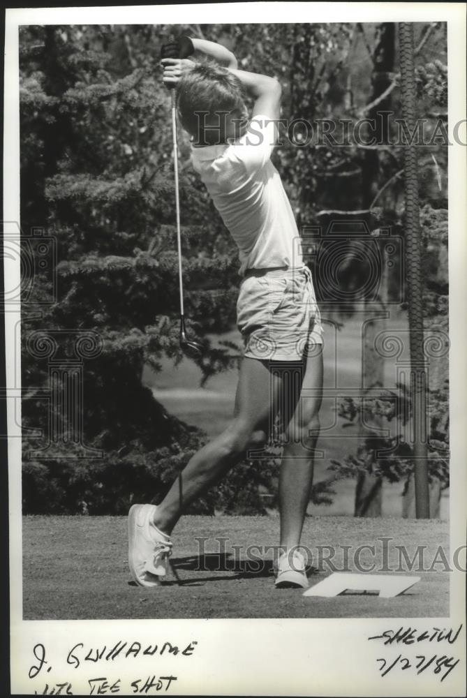 1984 Press Photo Golfer John Guillaume juts tee shot - sps05728 - Historic Images