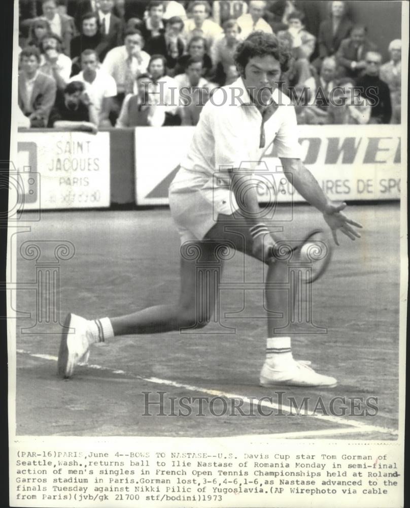 1973 Press Photo U.S. Davis Cup tennis star Tom Gorman during French Open match - Historic Images