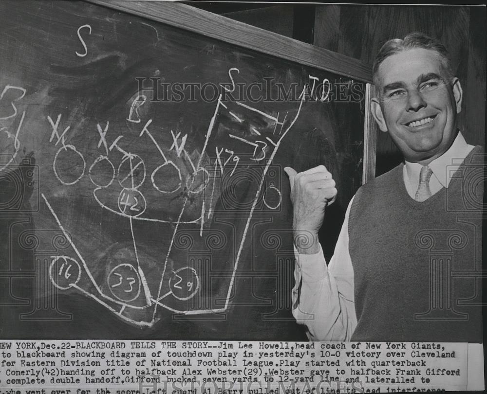 1958 Press Photo Jim Lee Howell, head coach of New York Giants football team - Historic Images