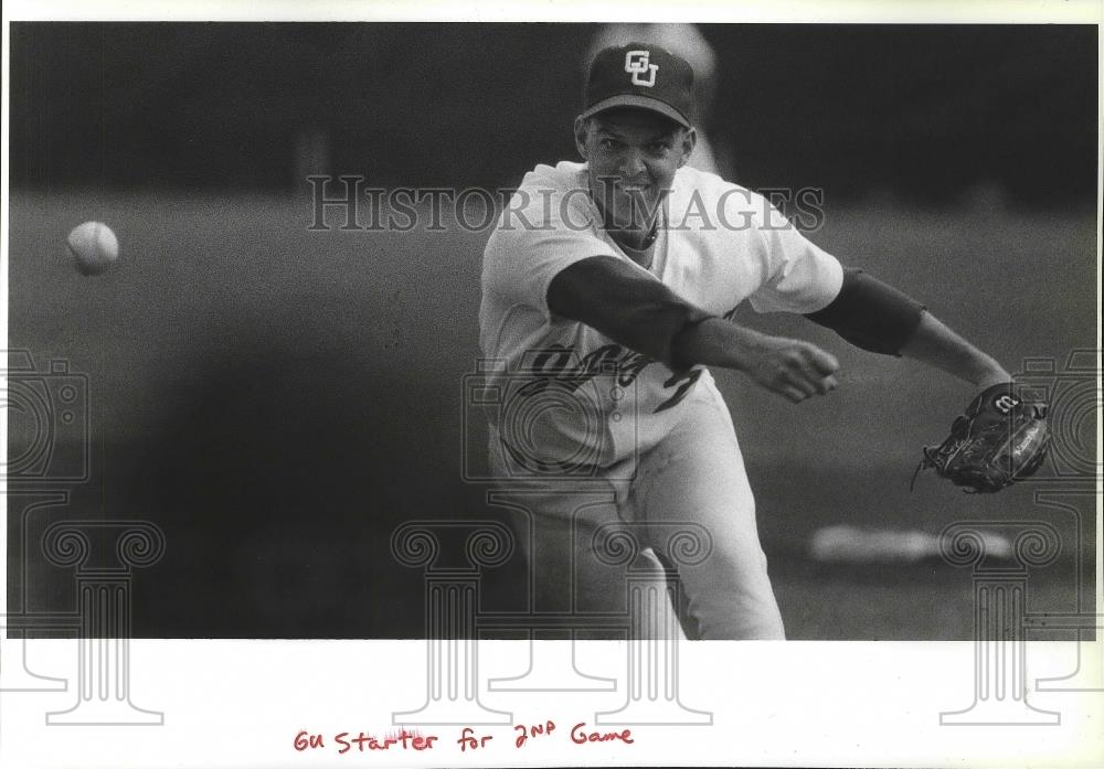 1990 Press Photo Gonzaga University baseball pitcher, Tim Gower, starts game - Historic Images