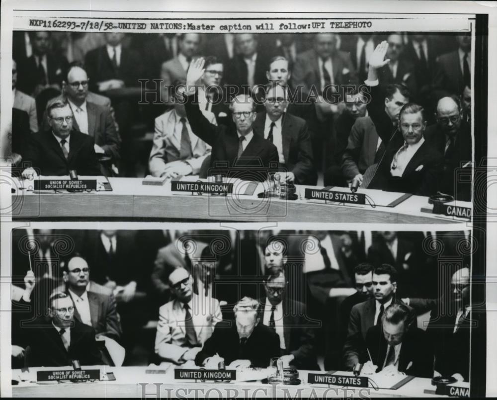 1958 Press Photo United Nation's Sir Pierson Dixon, Henry Cabot Lodge - Historic Images