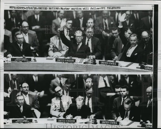 1958 Press Photo United Nation's Sir Pierson Dixon, Henry Cabot Lodge - Historic Images