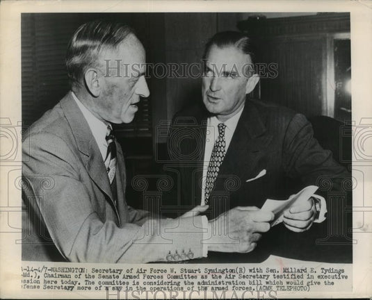1949 Press Photo NEW YORK SEN MILLARD E. TYDINGS TO TESTIFY NYC - neny18998 - Historic Images